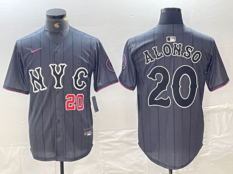 Men New York Mets #20 Alonso Black City Edition 2024 Nike MLB Jersey style 2